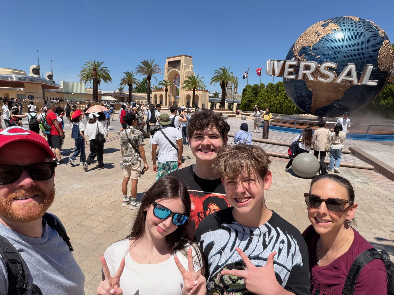 Our family at the Universal Studios Japan globe in Osaka.