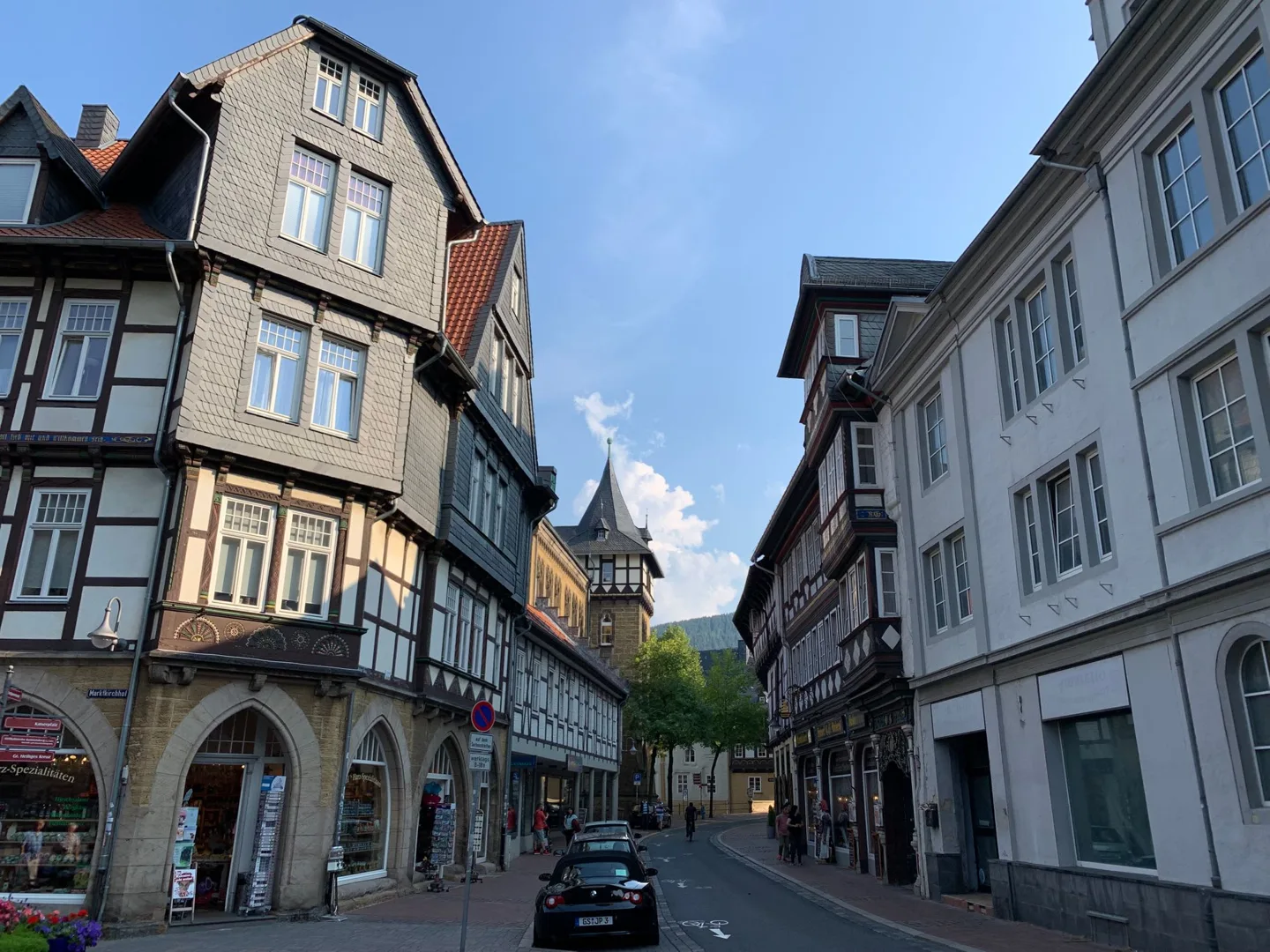 Narrow street lined with half-timbered buildings
