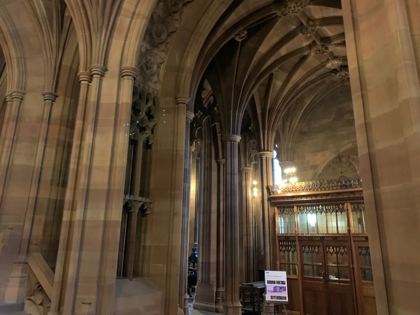 Vaulted stone passage inside a historic library