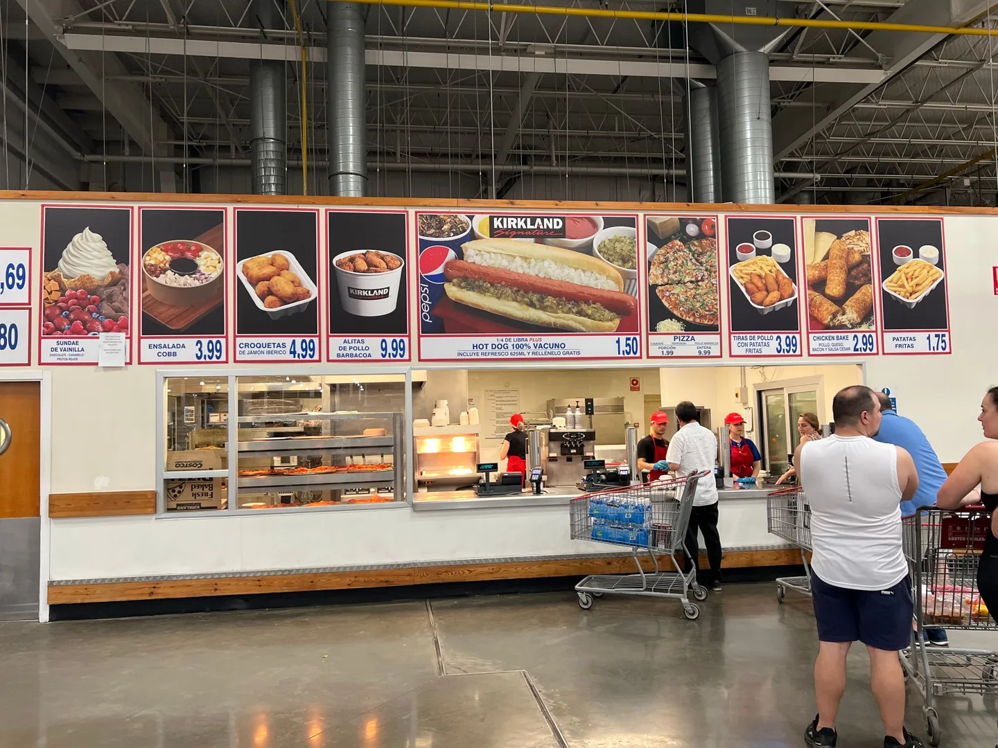 Food court menu and counter inside Costco