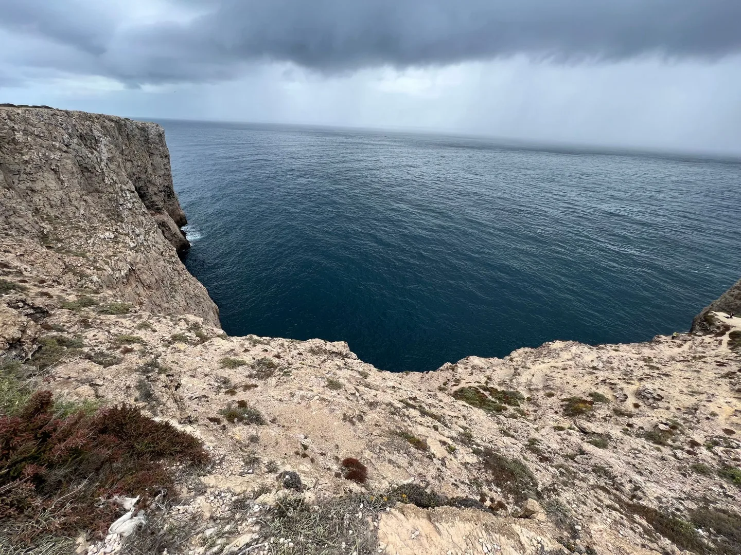 Dark blue ocean beyond the cliff edge