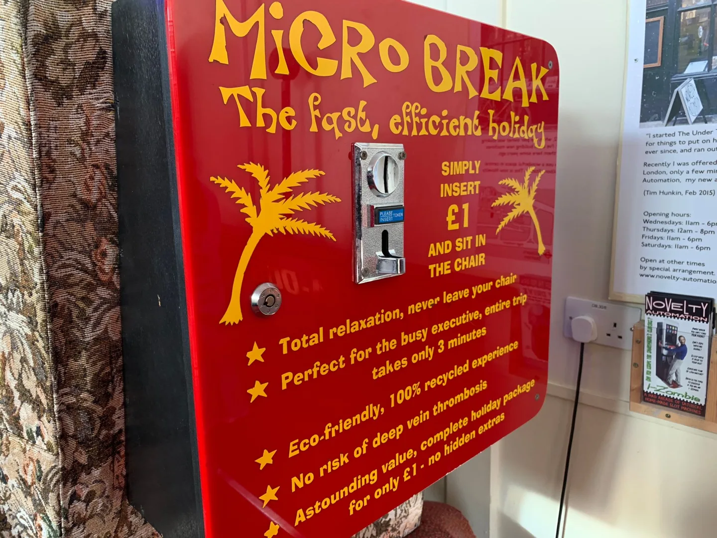 Sign for the Micro Break arcade attraction