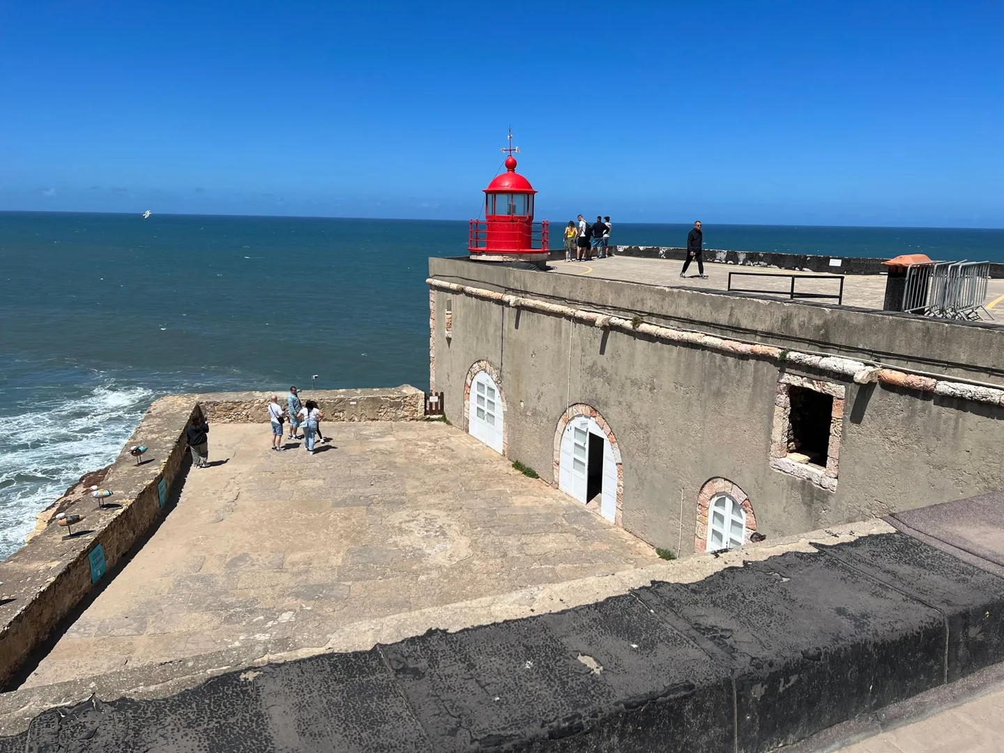 Red lighthouse on the fort at Nazaré
