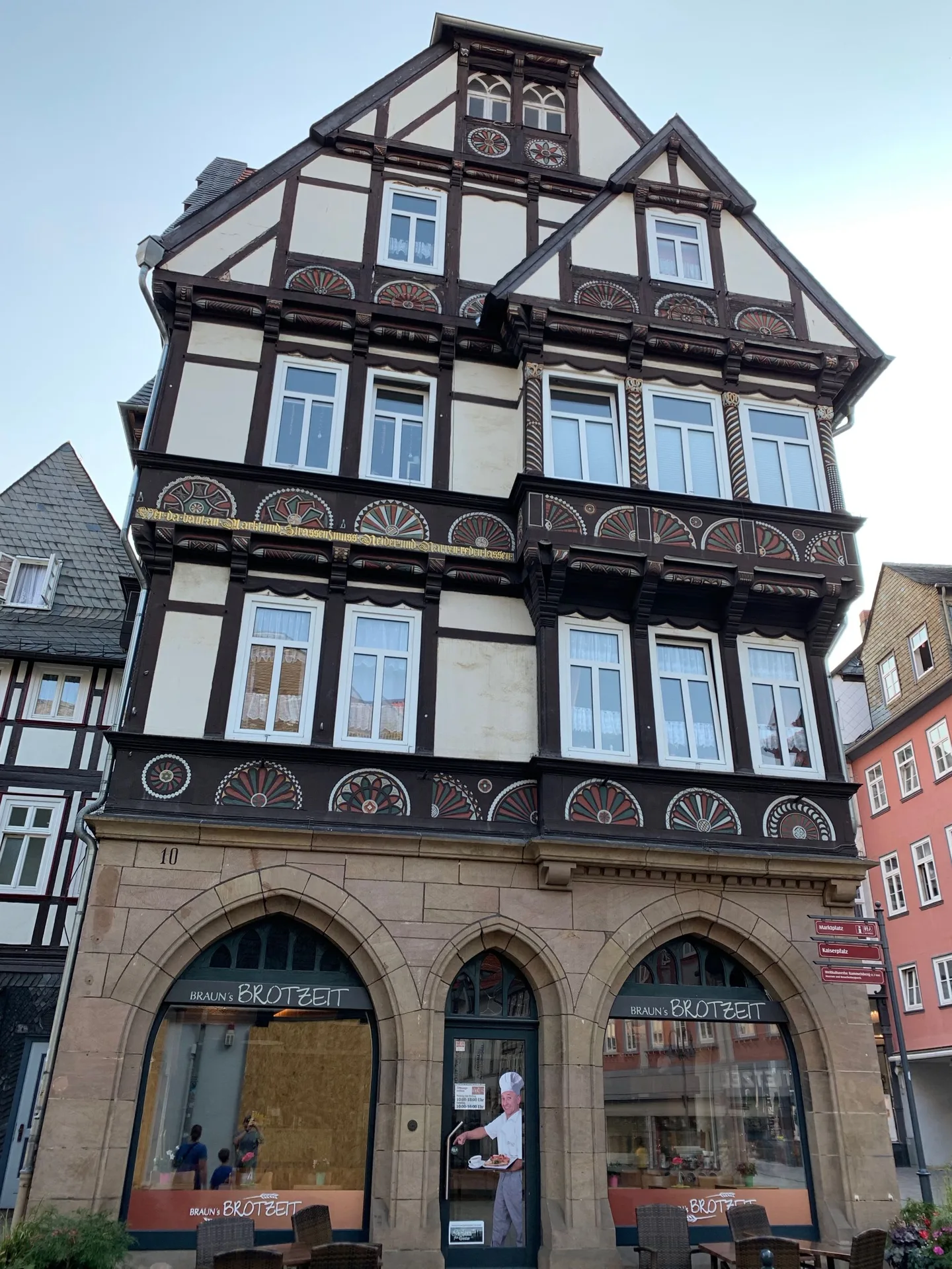 Ornate half-timbered corner building
