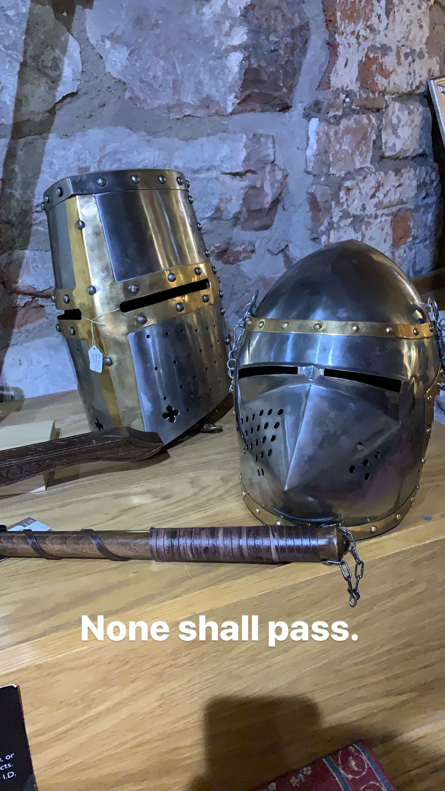 Display of medieval helmets