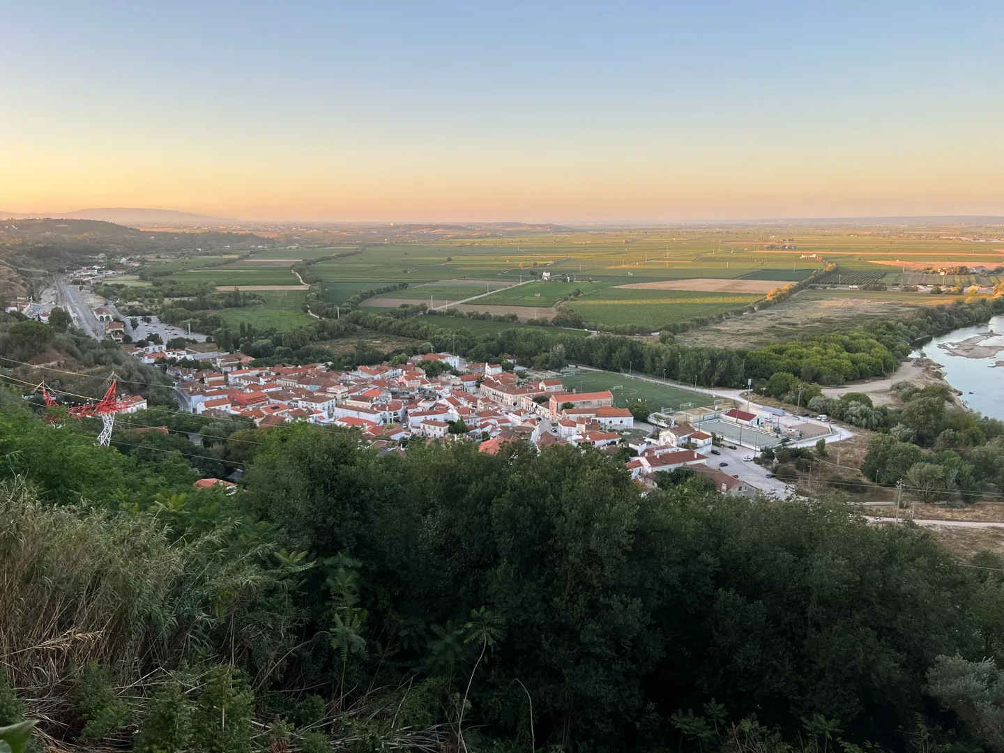 Town and fields stretching into the distance