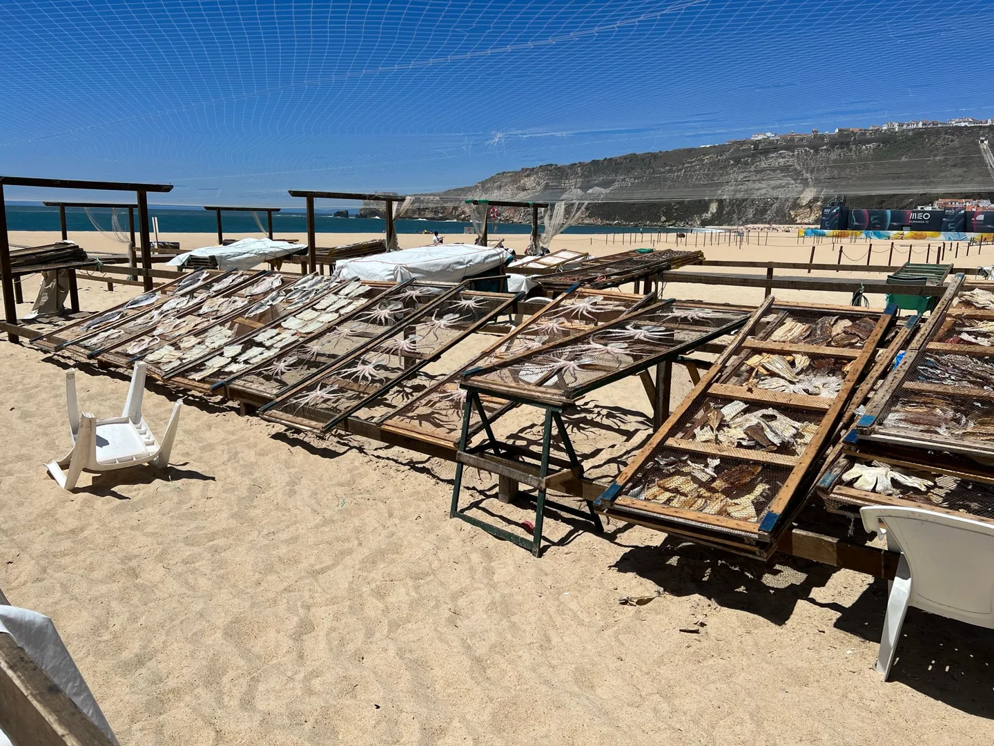 Wooden fishing racks on the beach