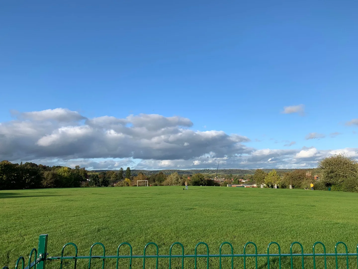 Green field beneath a blue sky