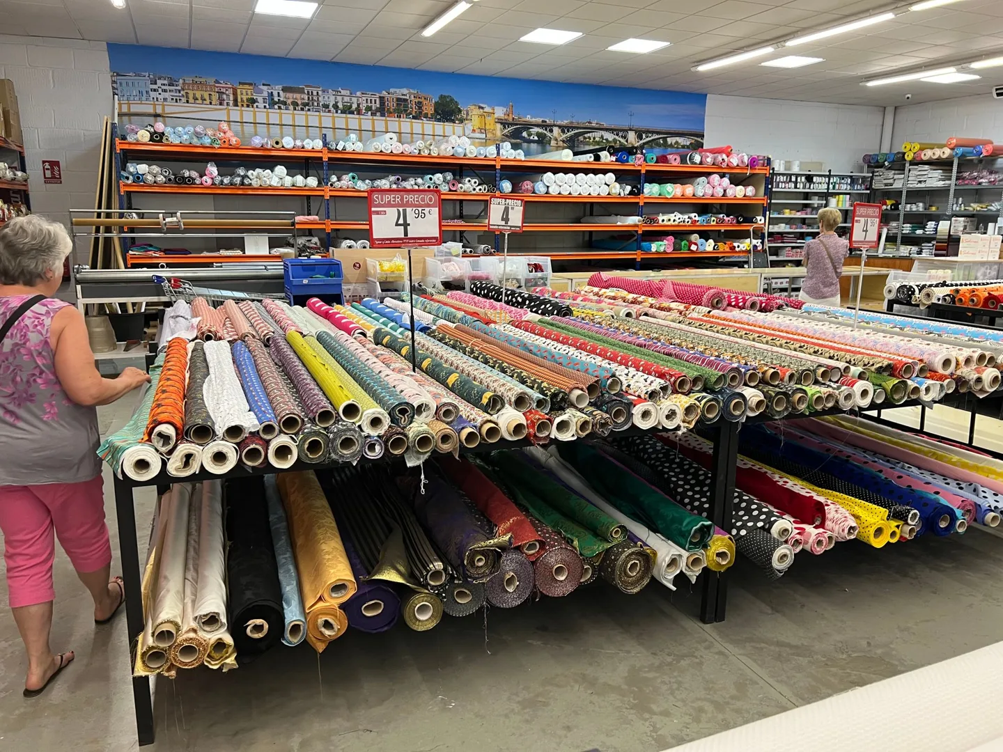 Rolls of fabric in a shop