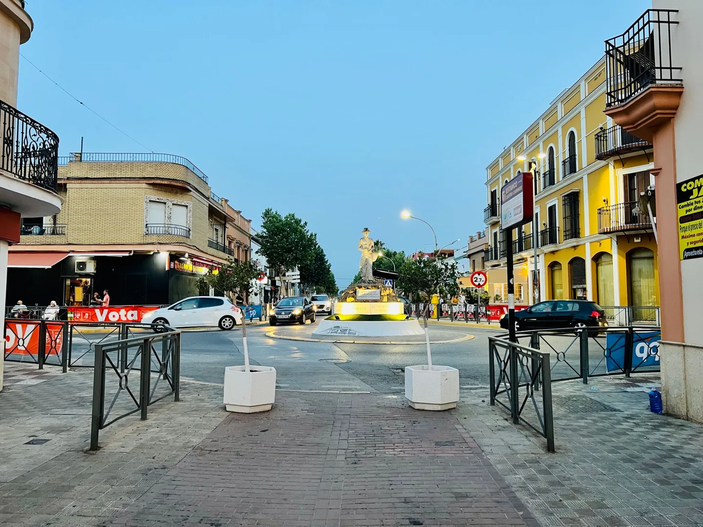 Sunny street with colorful buildings