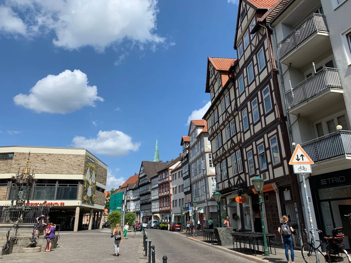Half-timbered buildings along a Hannover street