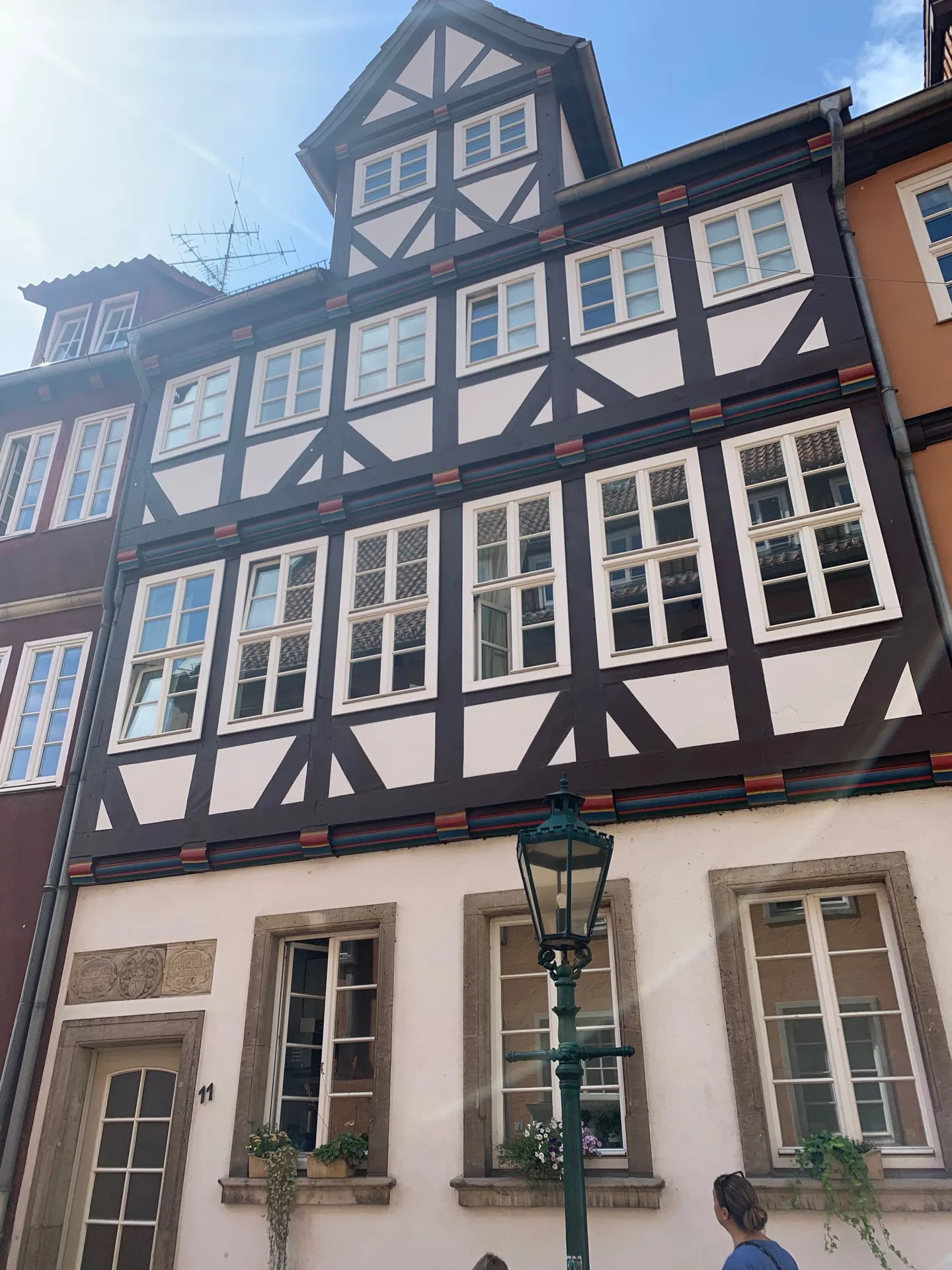White and brown half-timbered building