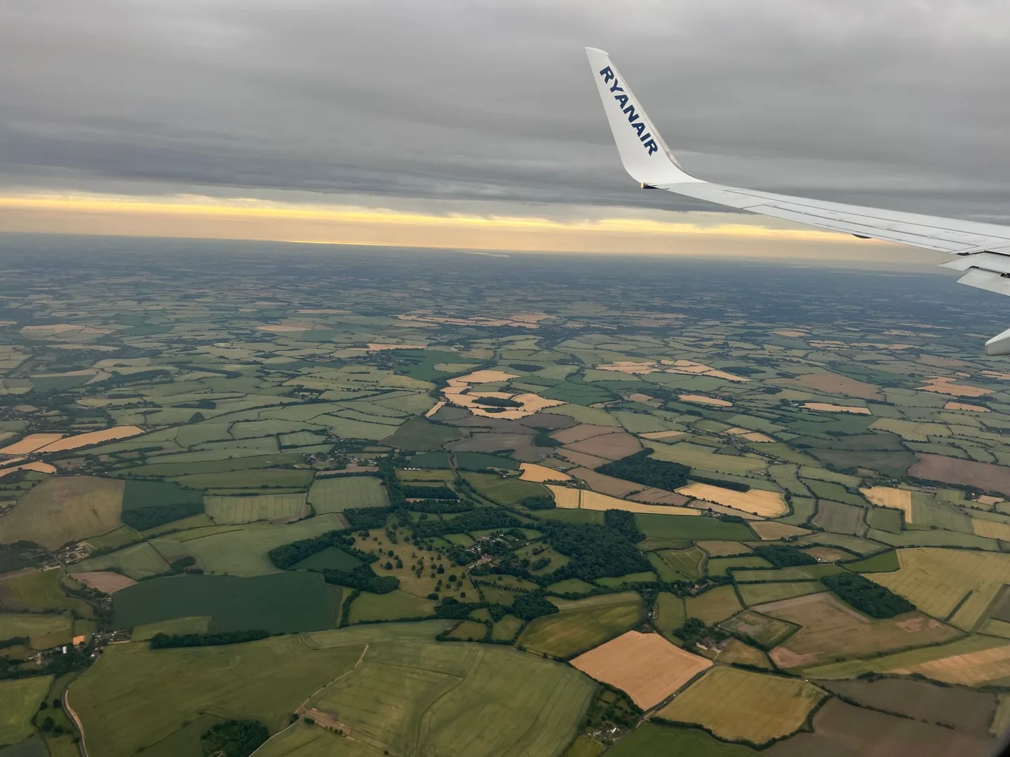 Fields seen from an airplane window