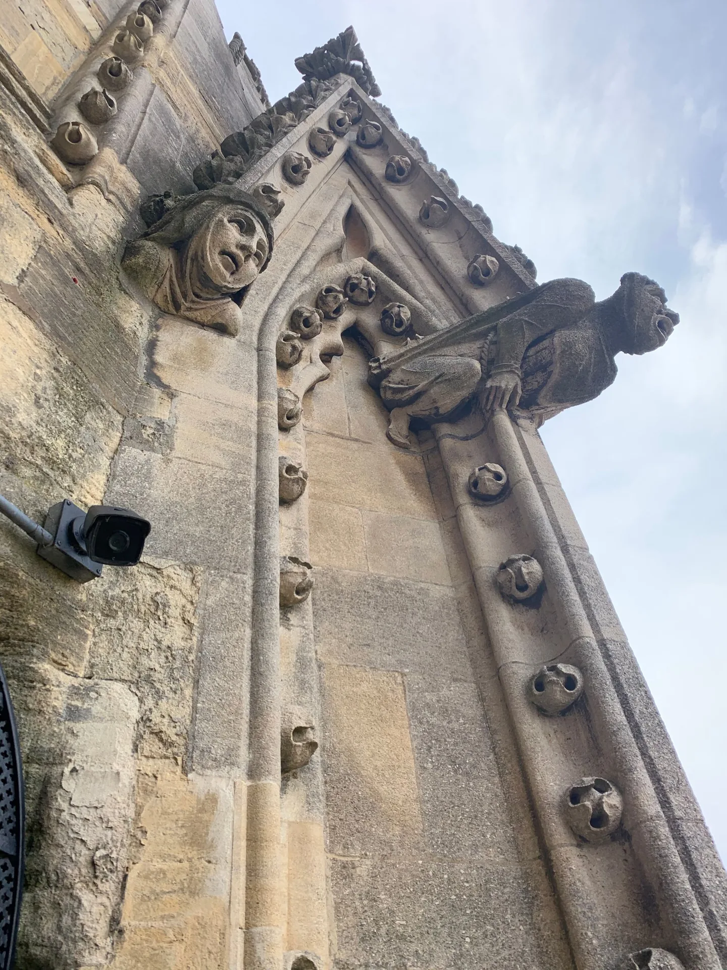 Carved stone details on a tower