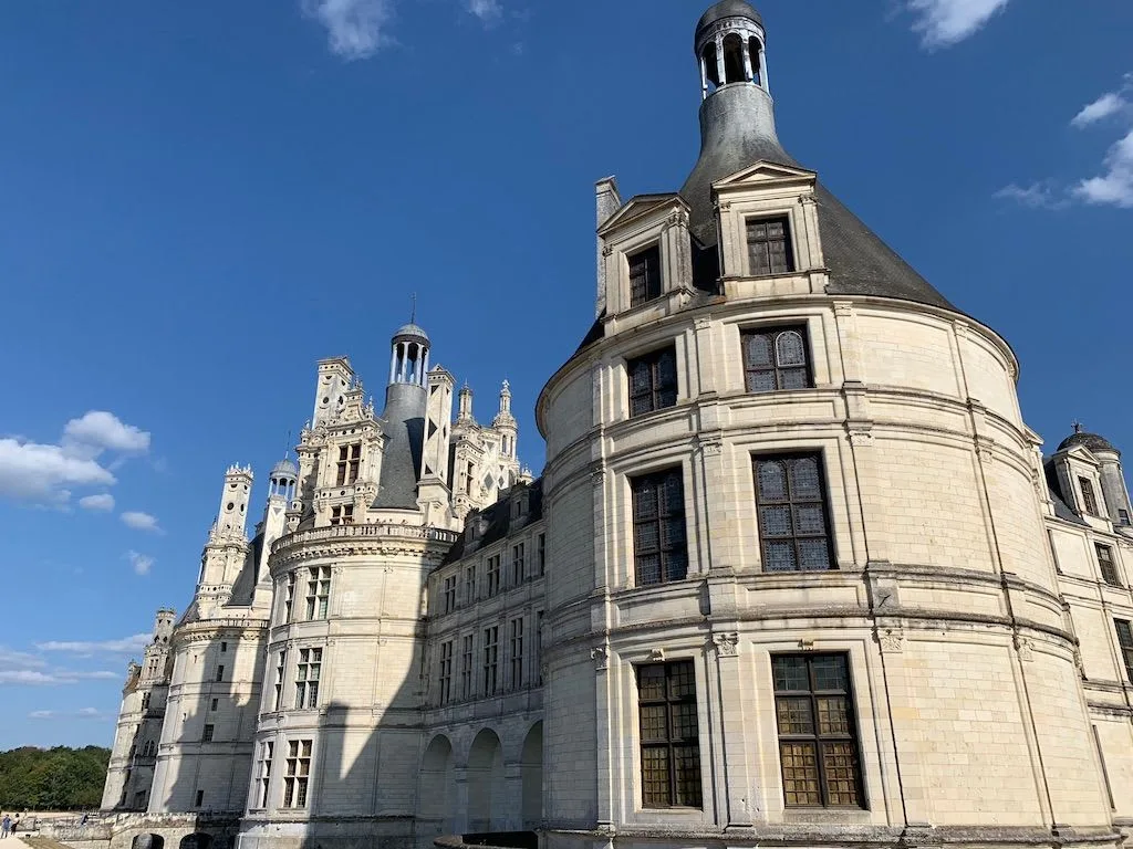 Ornate towers and chimneys at Chambord