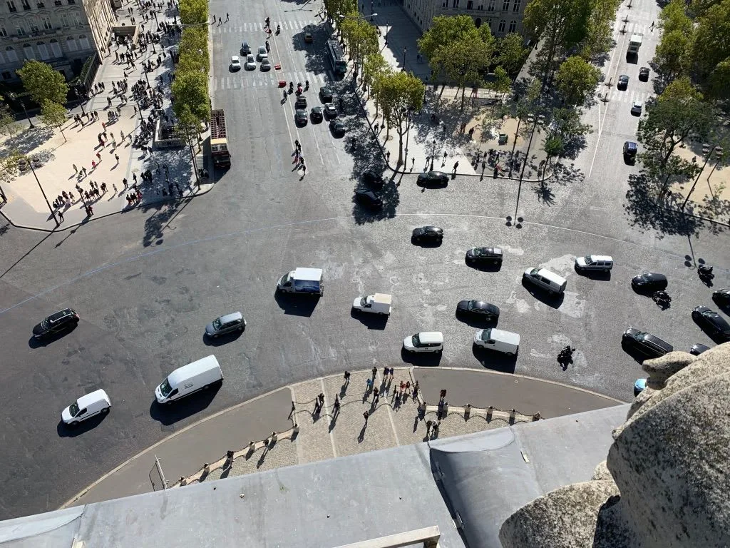 Traffic circling the Arc de Triomphe