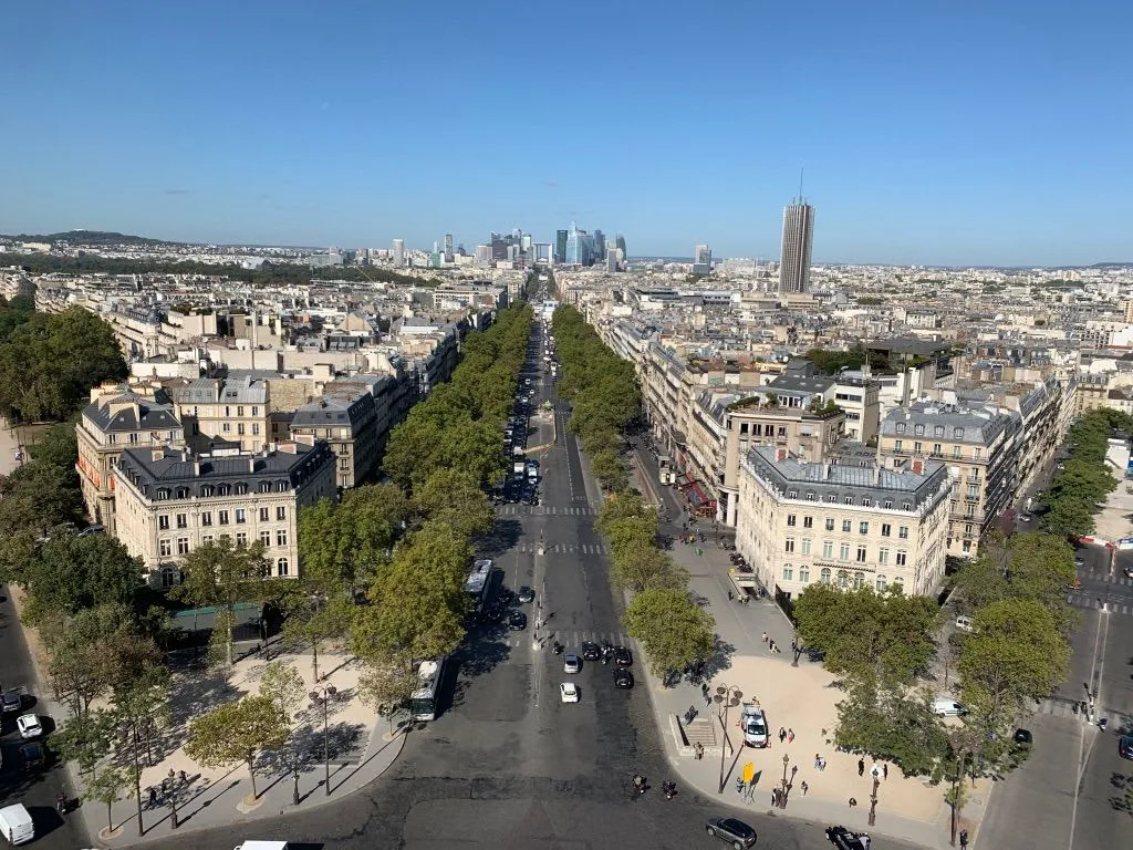 Avenue stretching through Paris from the Arc de Triomphe