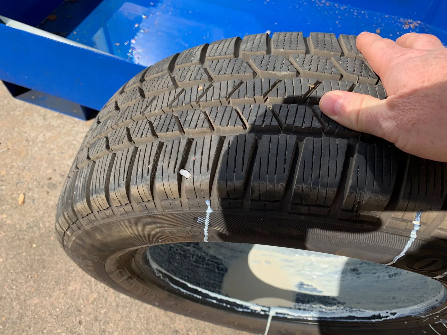 Close-up of a car tire in the workshop