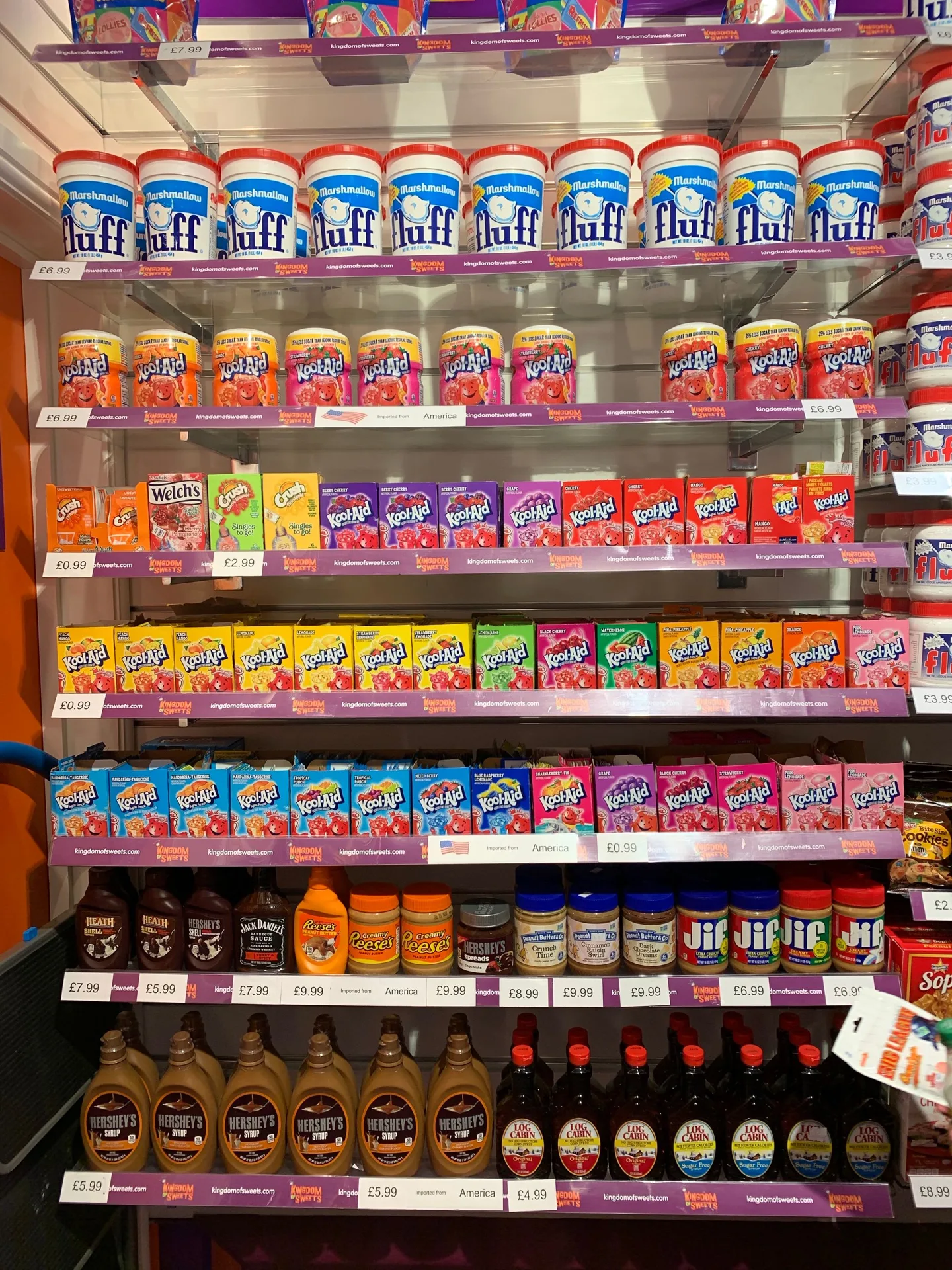Colorful rows of sweets in a shop display