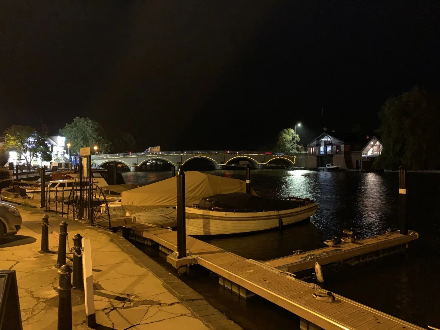 Riverside moorings at night
