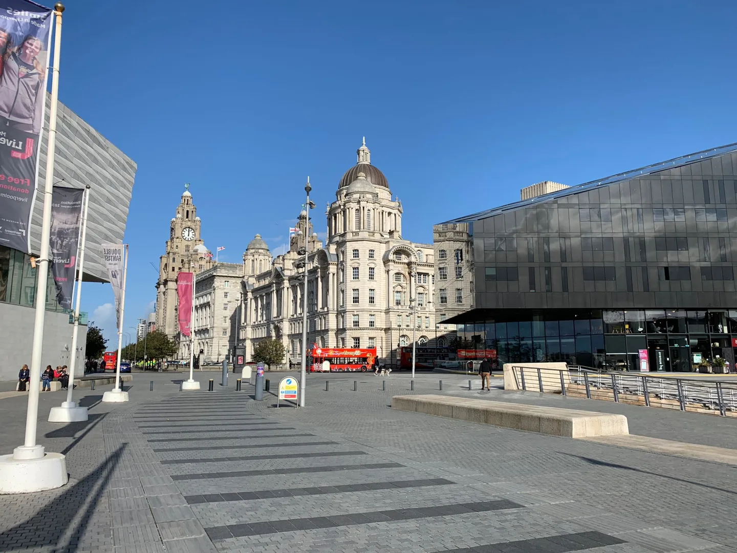 Broad paved plaza in Liverpool