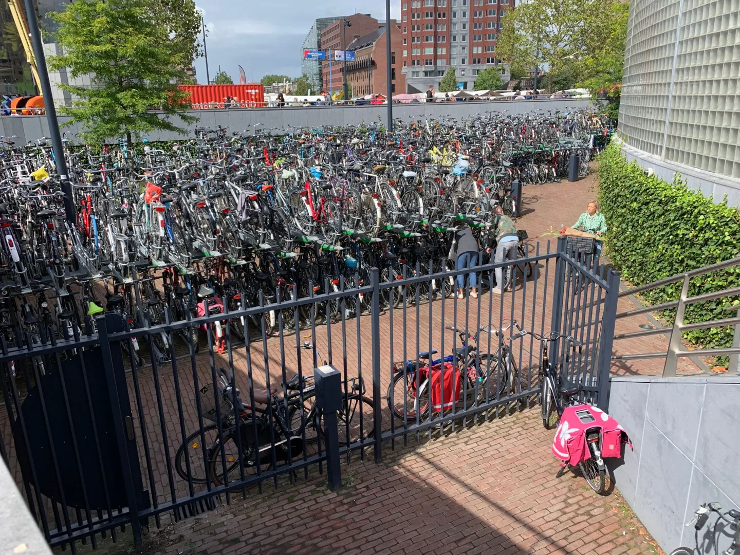 Dense bicycle parking near a station