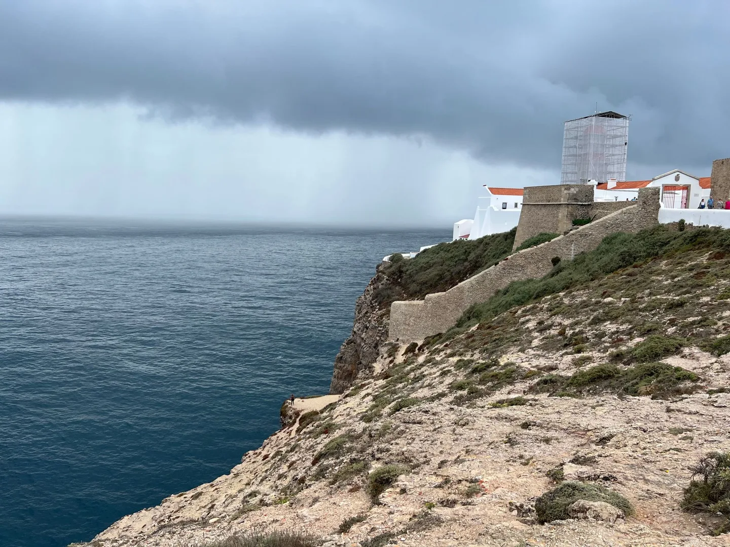 Lighthouse buildings above the ocean cliffs