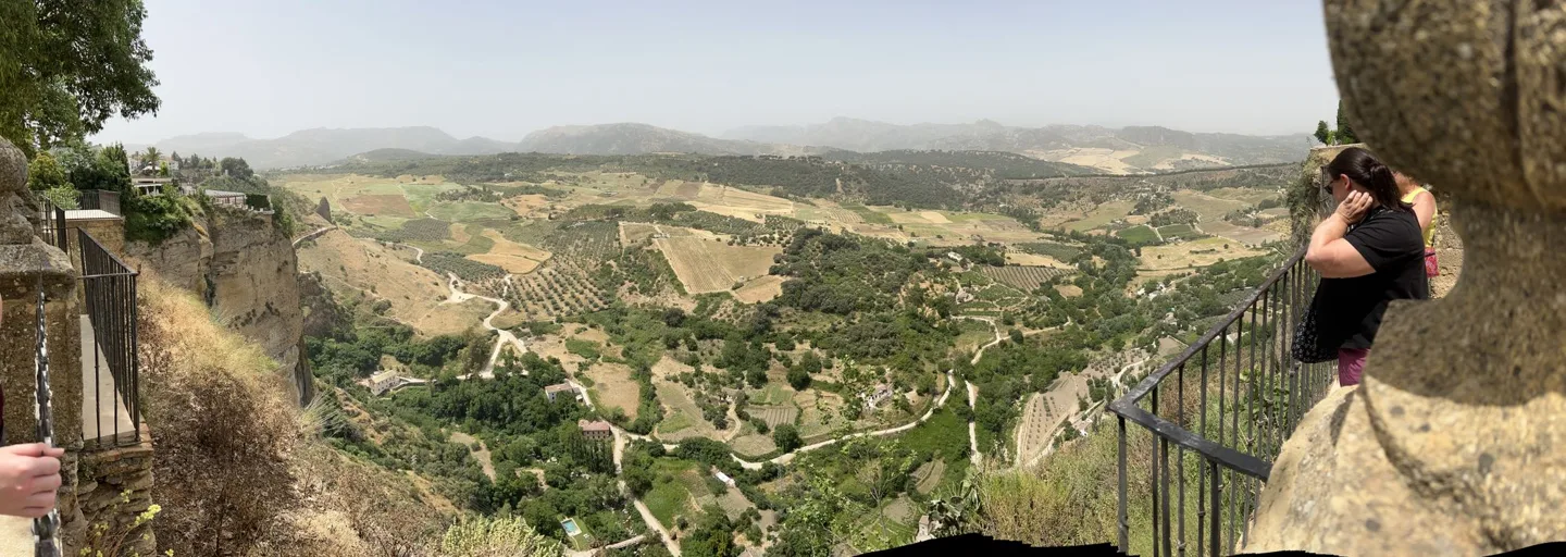 View across a valley from a stone lookout