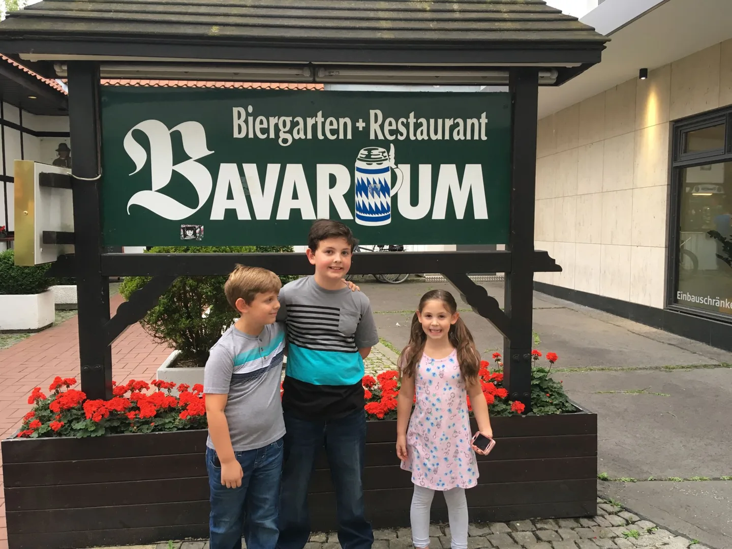 Children outside the Bavarium restaurant