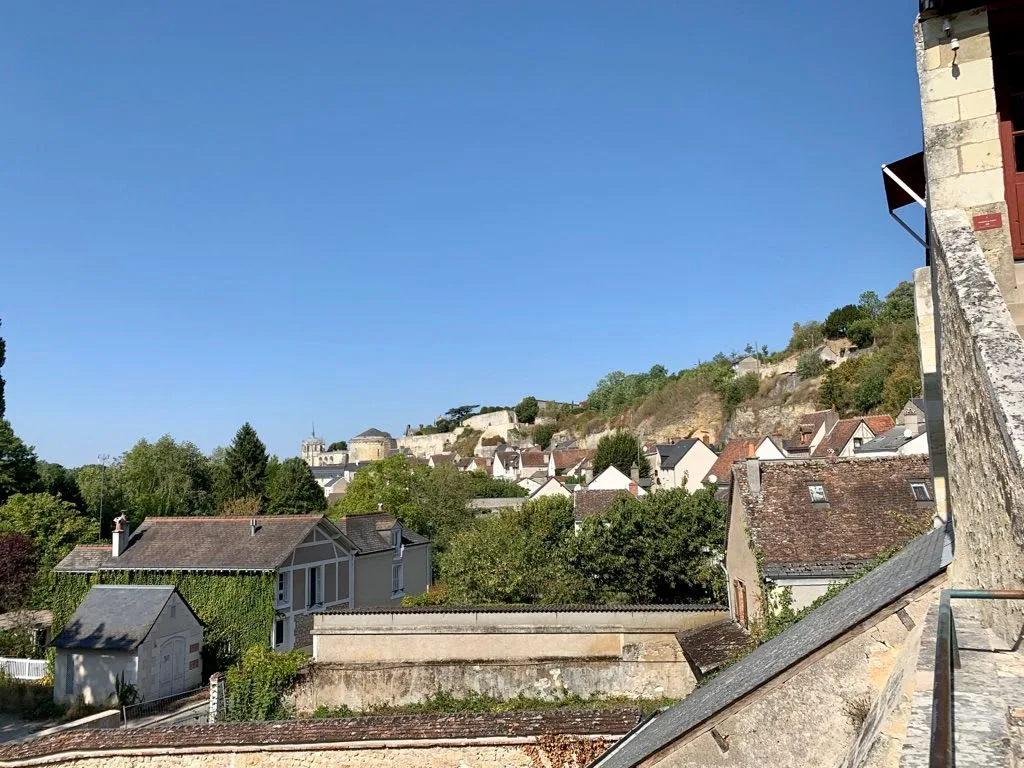 Village rooftops beyond the garden